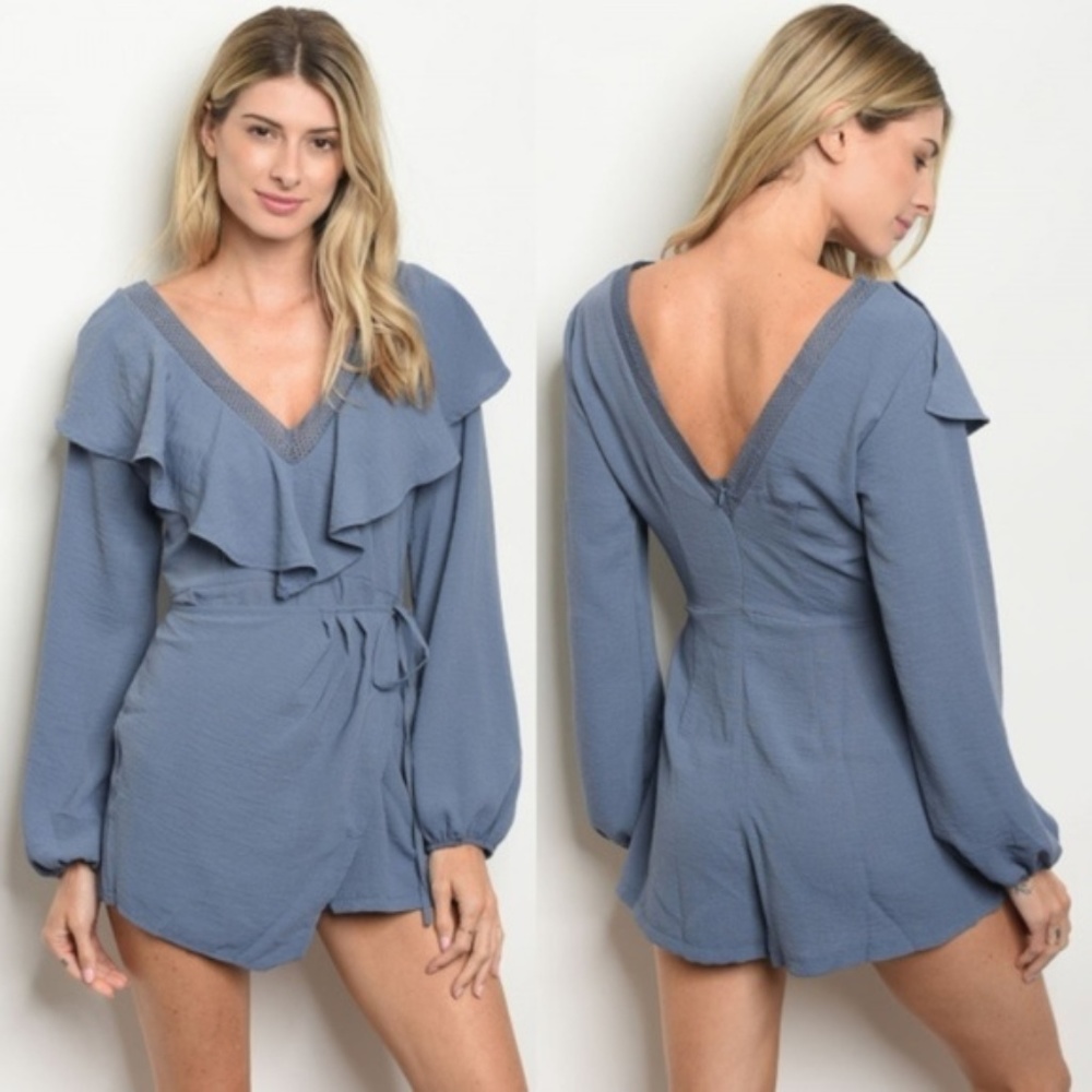Blue Ruffle Romper